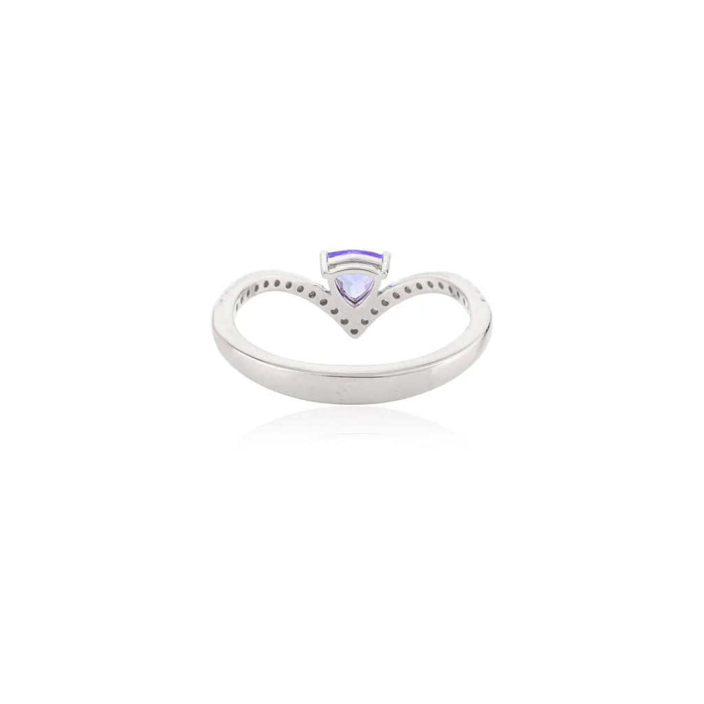 14K Solid White Gold Tanzanite Diamond Chevron Ring Image