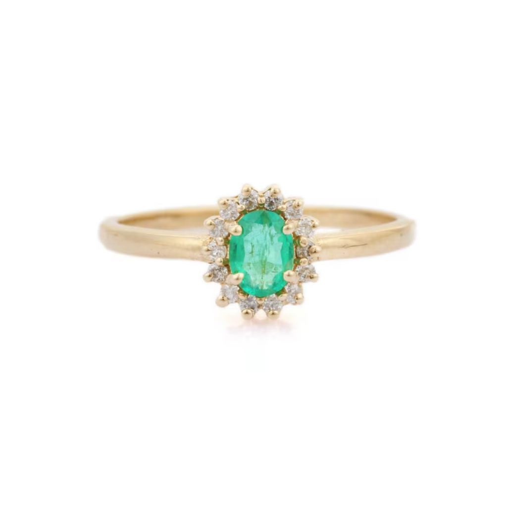 14K Yellow Gold Emerald Diamond Ring Image