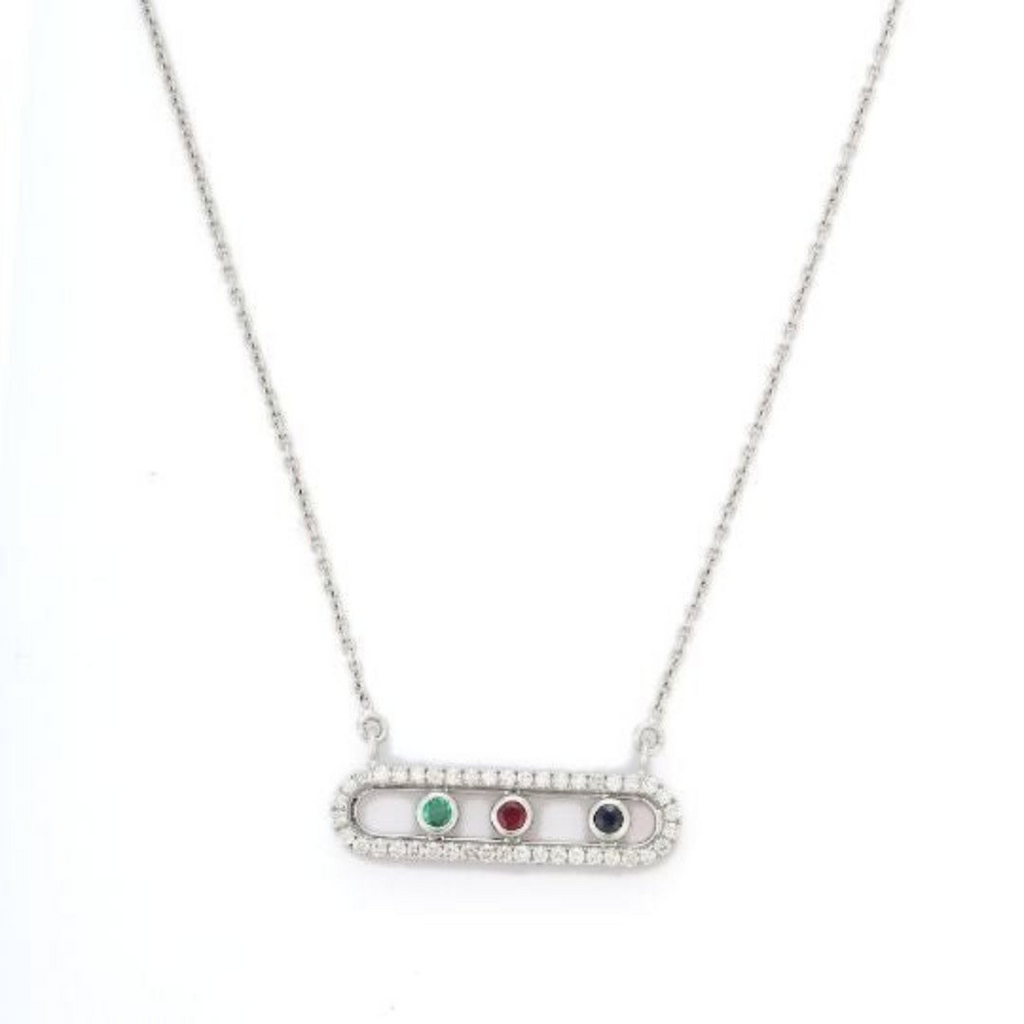 18K Emerald Ruby Sapphire and  Diamond Faceted Necklace Image