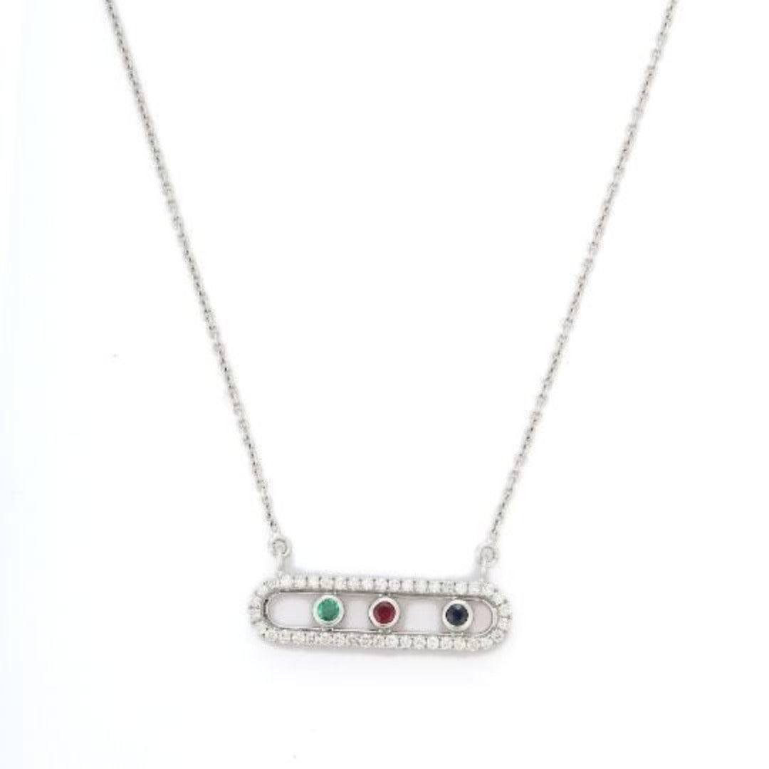 18K Emerald Ruby Sapphire and  Diamond Faceted Necklace
