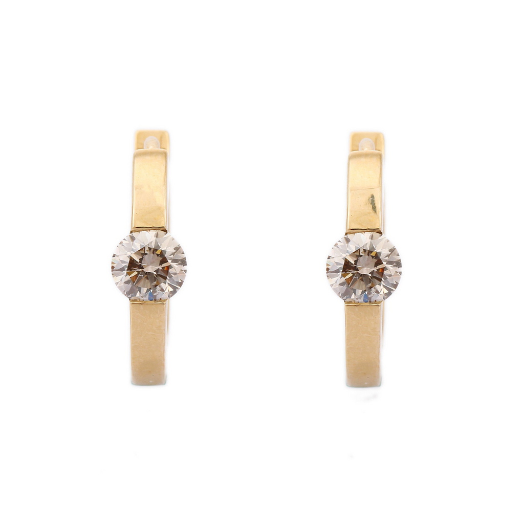 18K Yellow Gold Hoop Earrings With Blazing Diamond Image