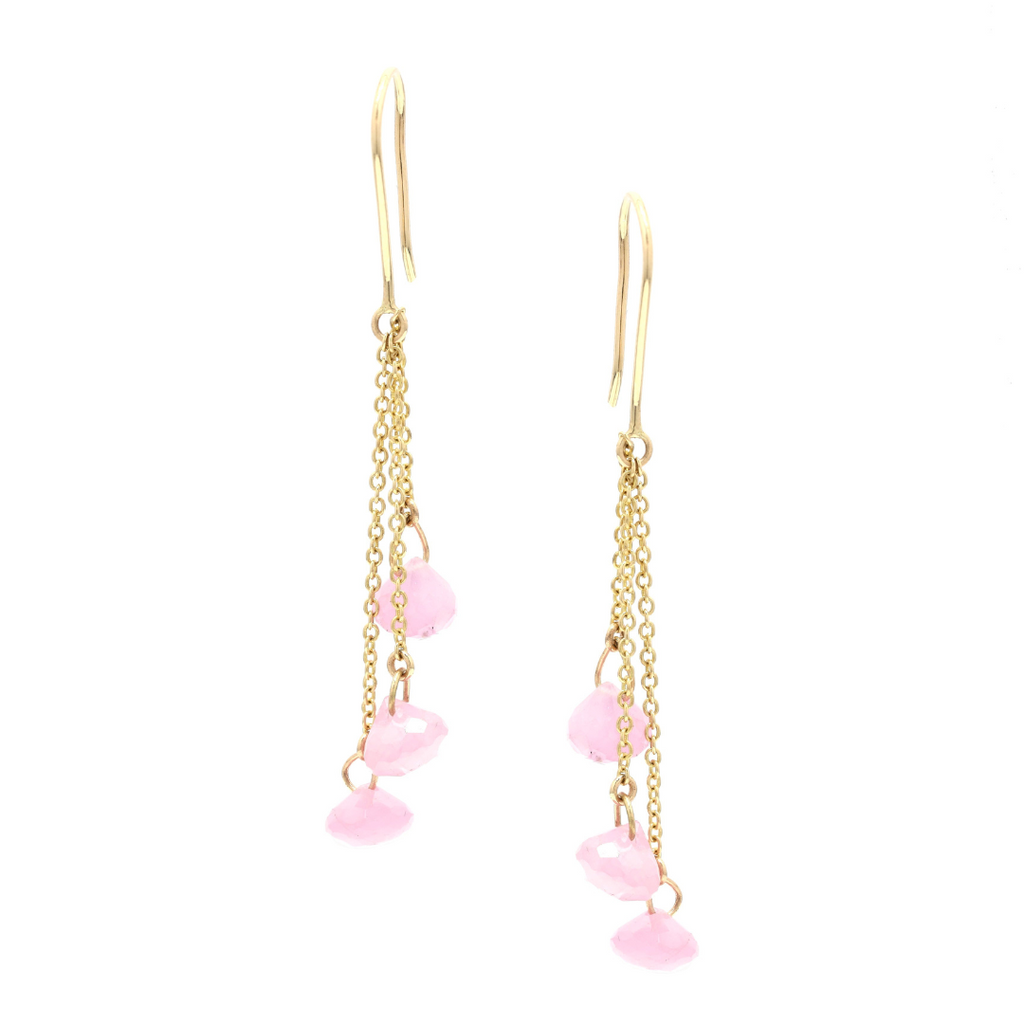 18K Gold Droplets Pink Sapphire Dangle Earrings Image
