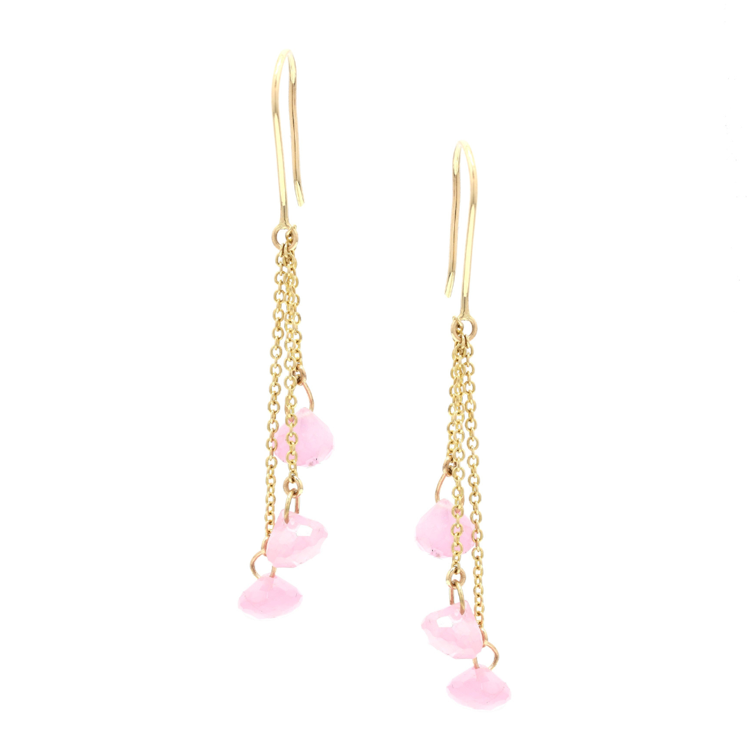 18K Gold Droplets Pink Sapphire Dangle Earrings