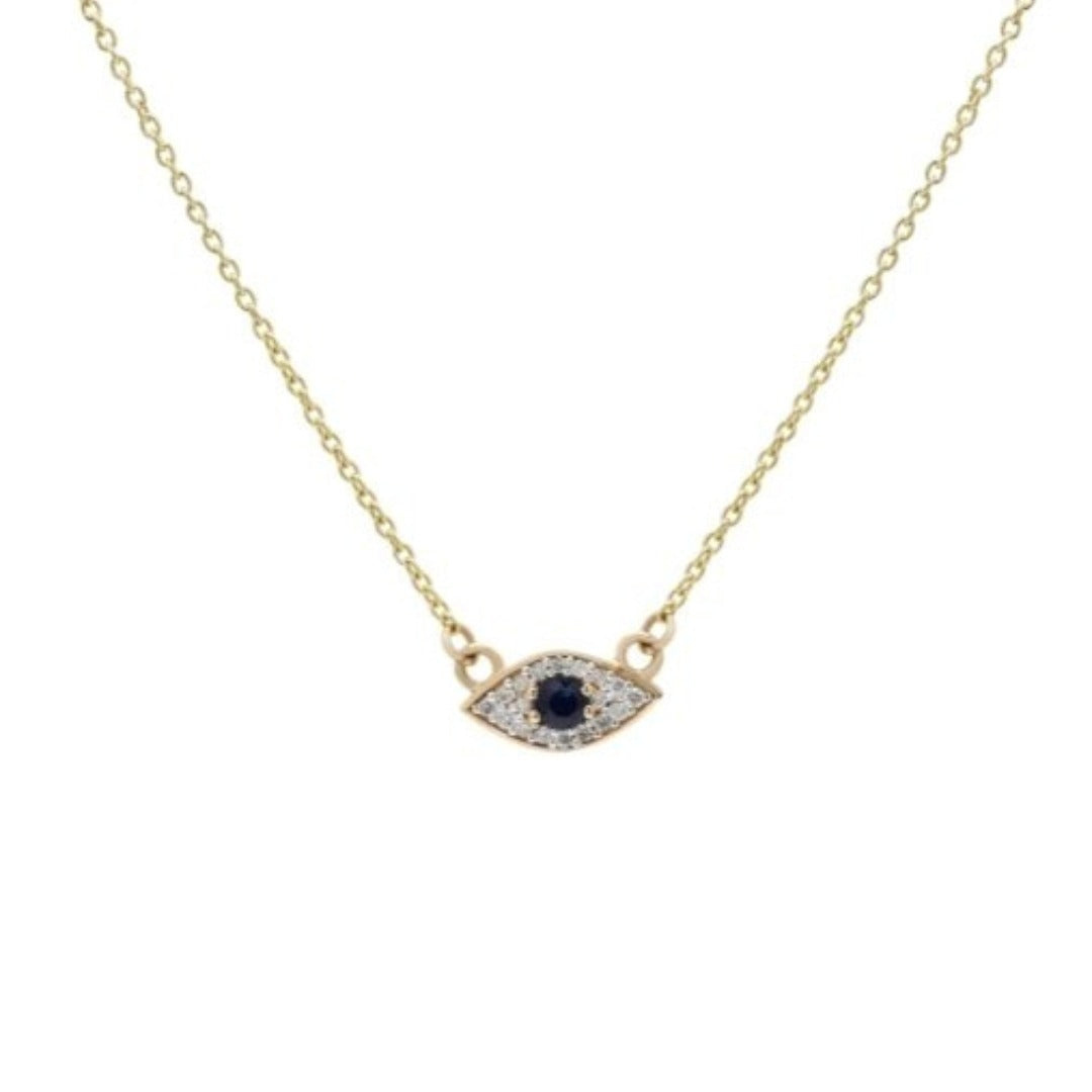 14K Gold Sapphire Evil Eye Pendant Necklace