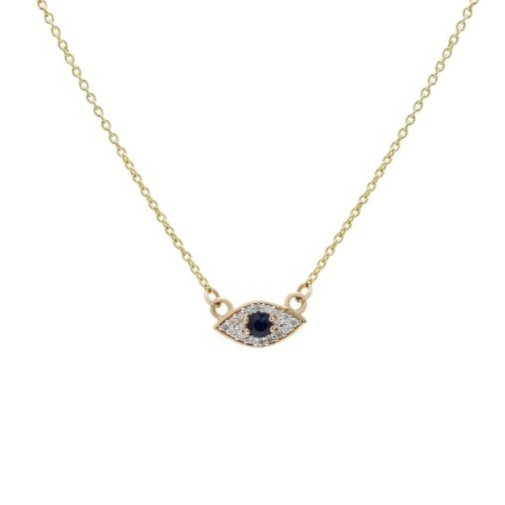 14K Gold Sapphire Evil Eye Pendant Necklace Image