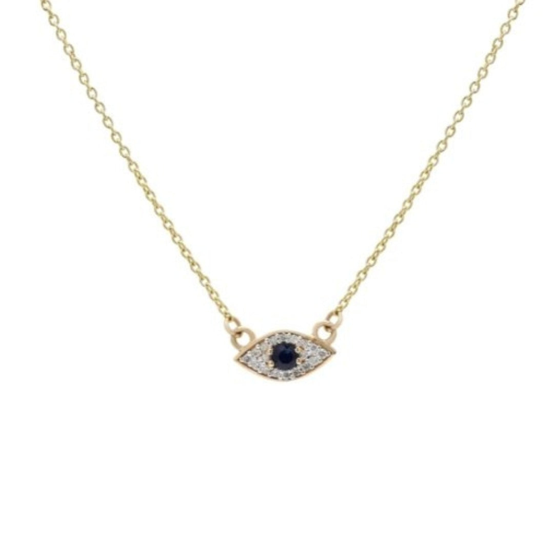 14K Gold Sapphire Evil Eye Pendant Necklace - vrjewels-us