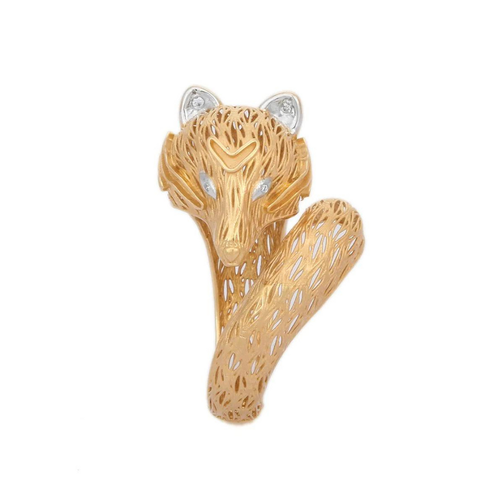 18K Textured Yellow Gold Diamond Vixen Ring Image