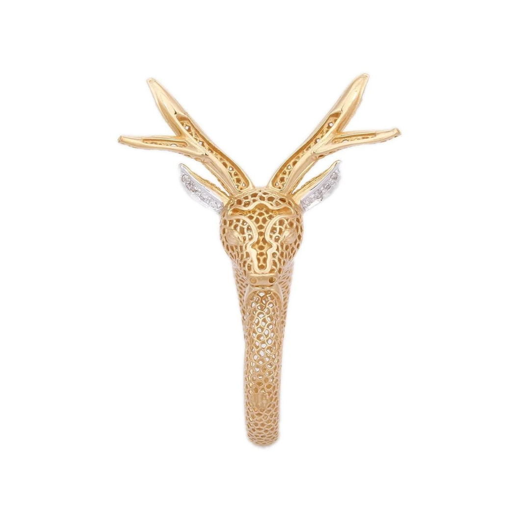 18K Gold Diamond Textured Reindeer Ring