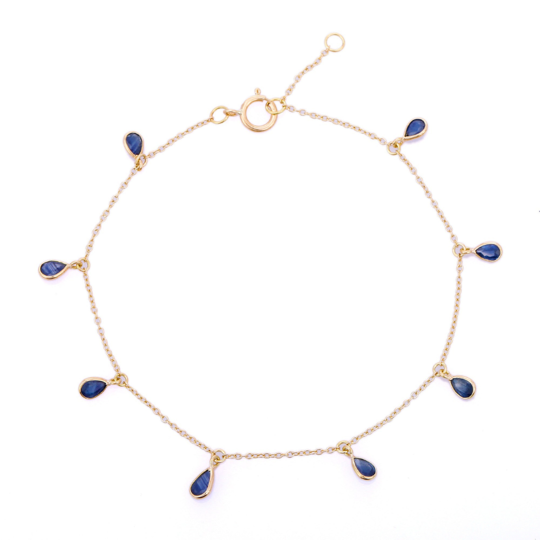 18K Yellow Gold Blue Sapphire Charm Bracelet