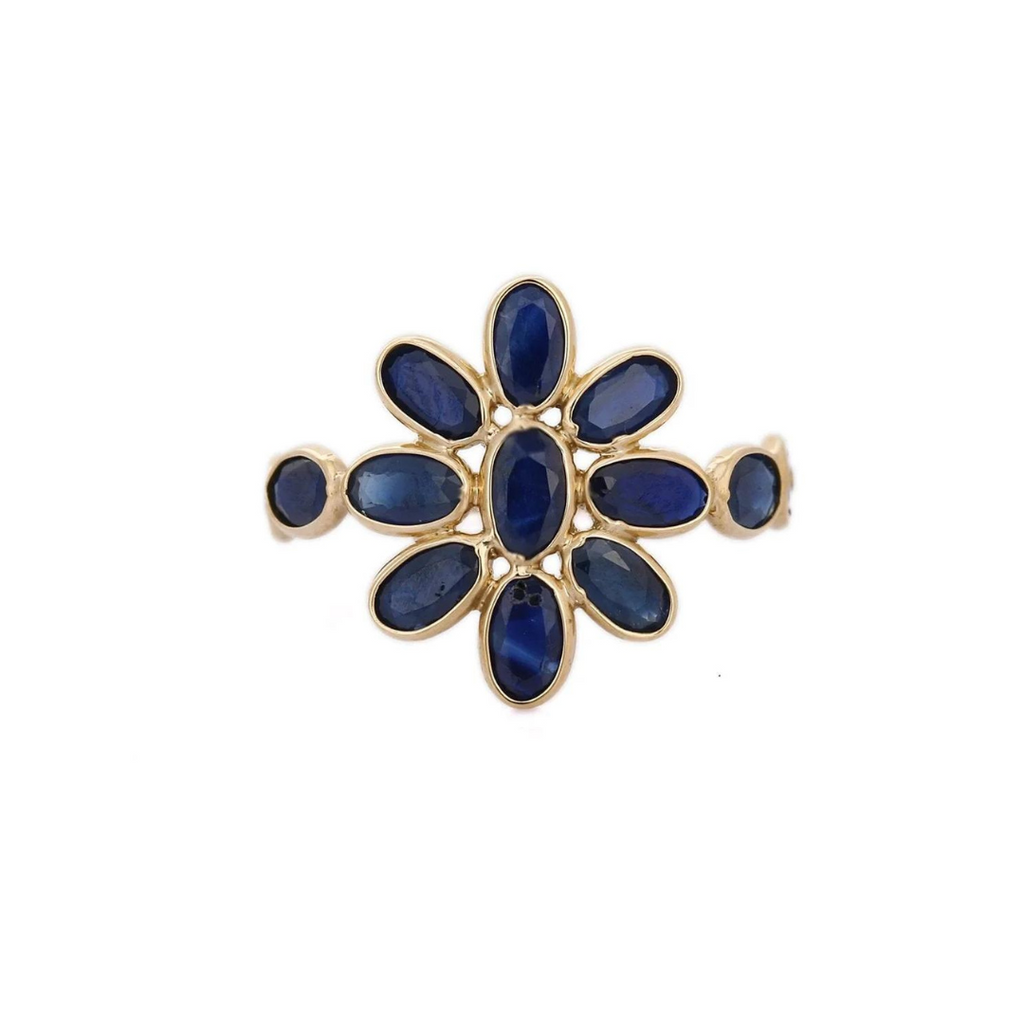 18K Gold Floral Sapphire Ring Image