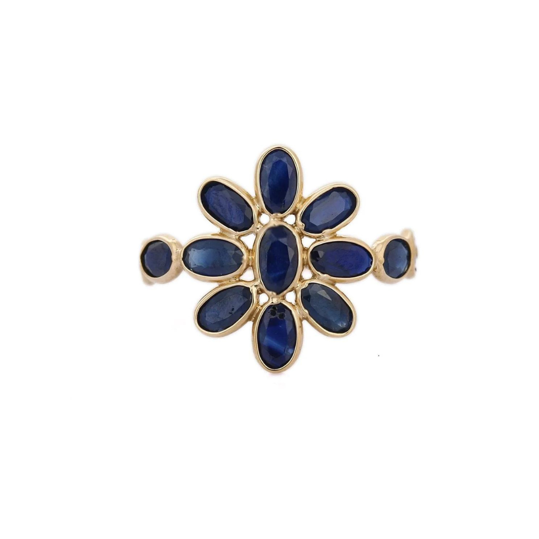 18K Gold Floral Sapphire Ring