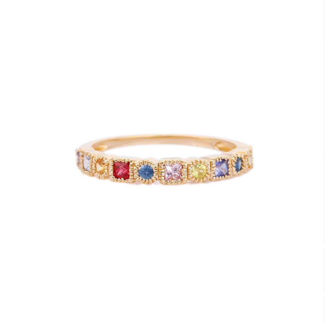 18K Gold Rainbow Sapphire Ring