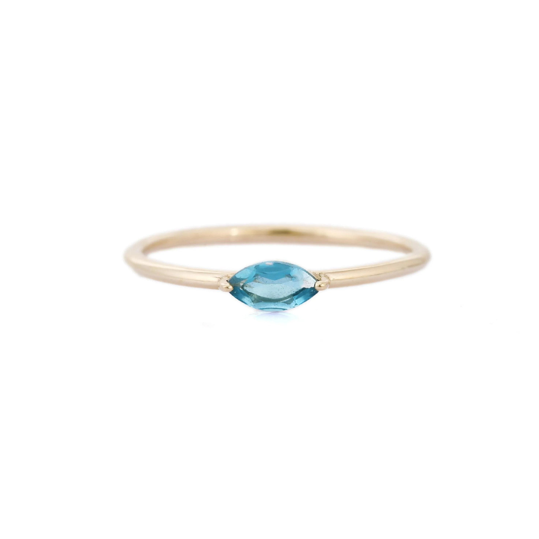 14K Marquise Cut Blue Topaz Ring