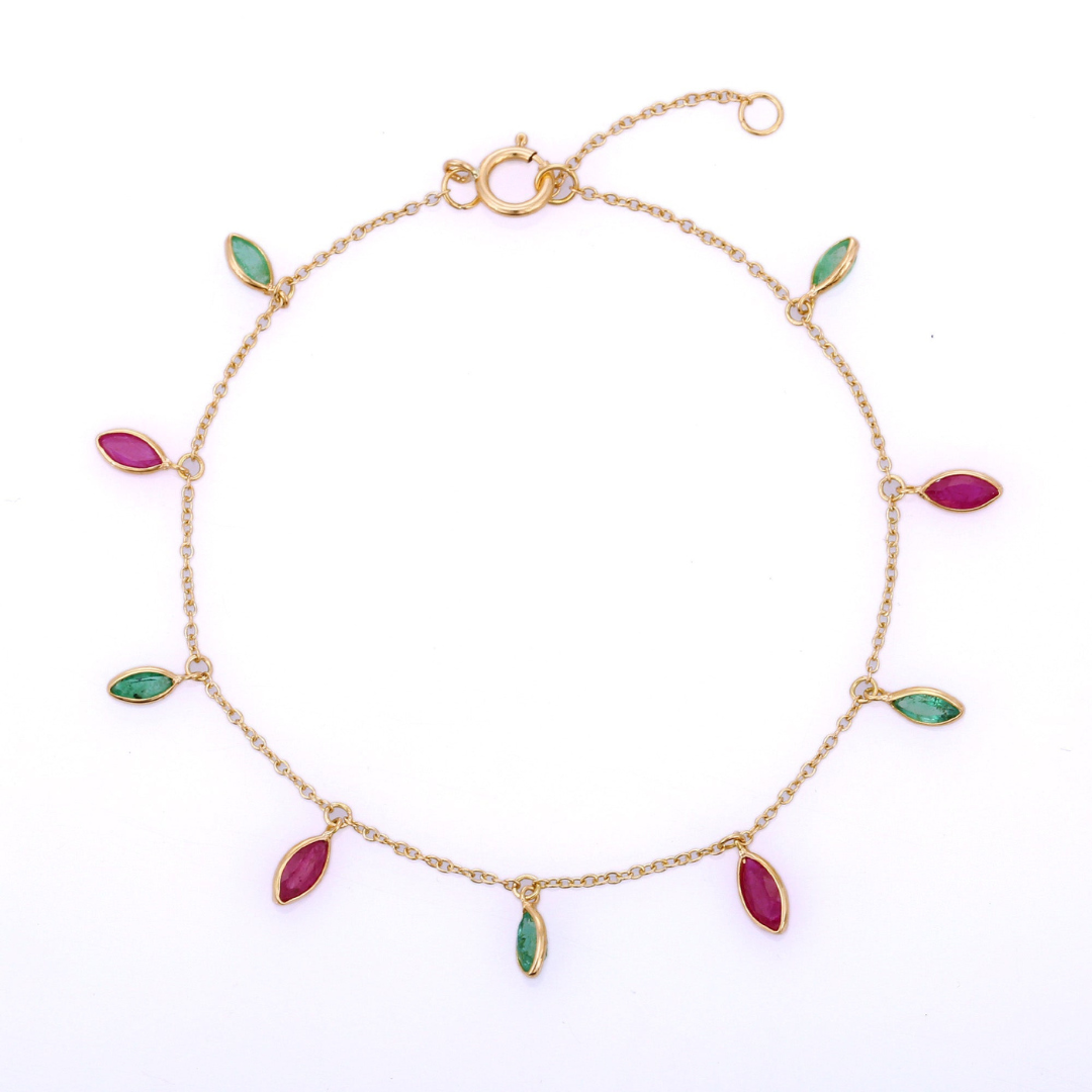 18K Gold Emerald and Ruby Bracelet