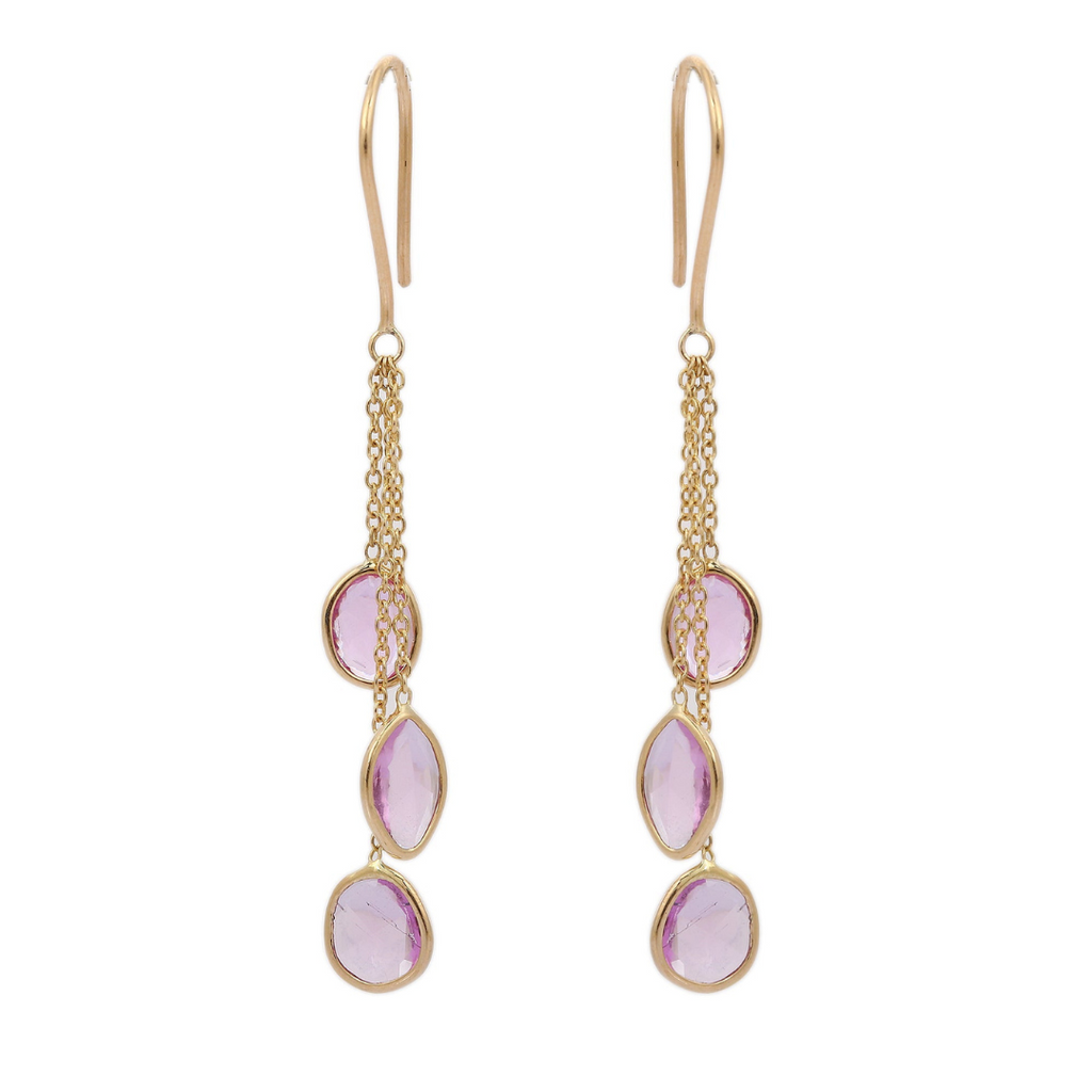 18K Yellow Gold Pink Sapphire Dangle Earrings Image