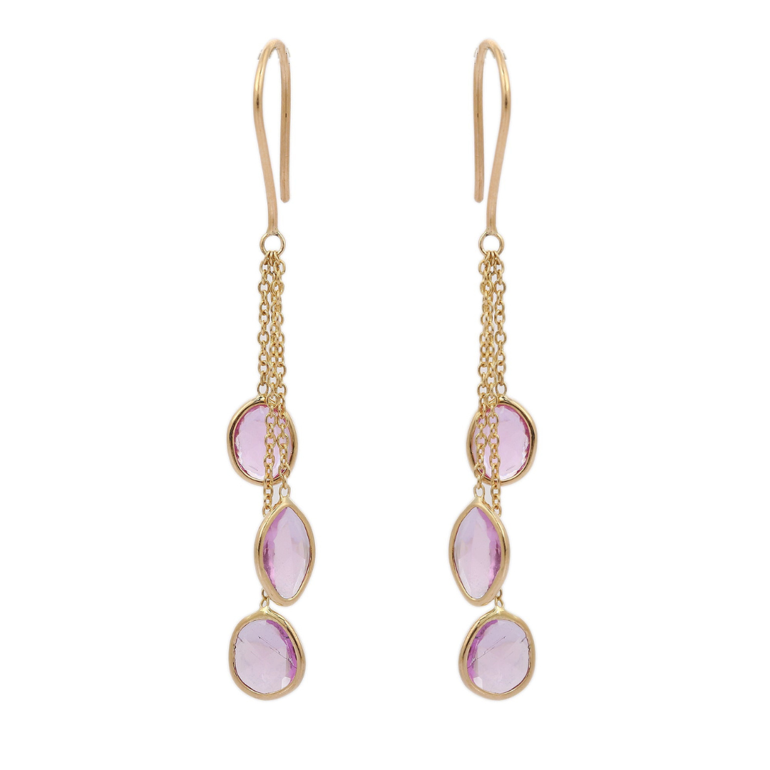 18K Yellow Gold Pink Sapphire Dangle Earrings