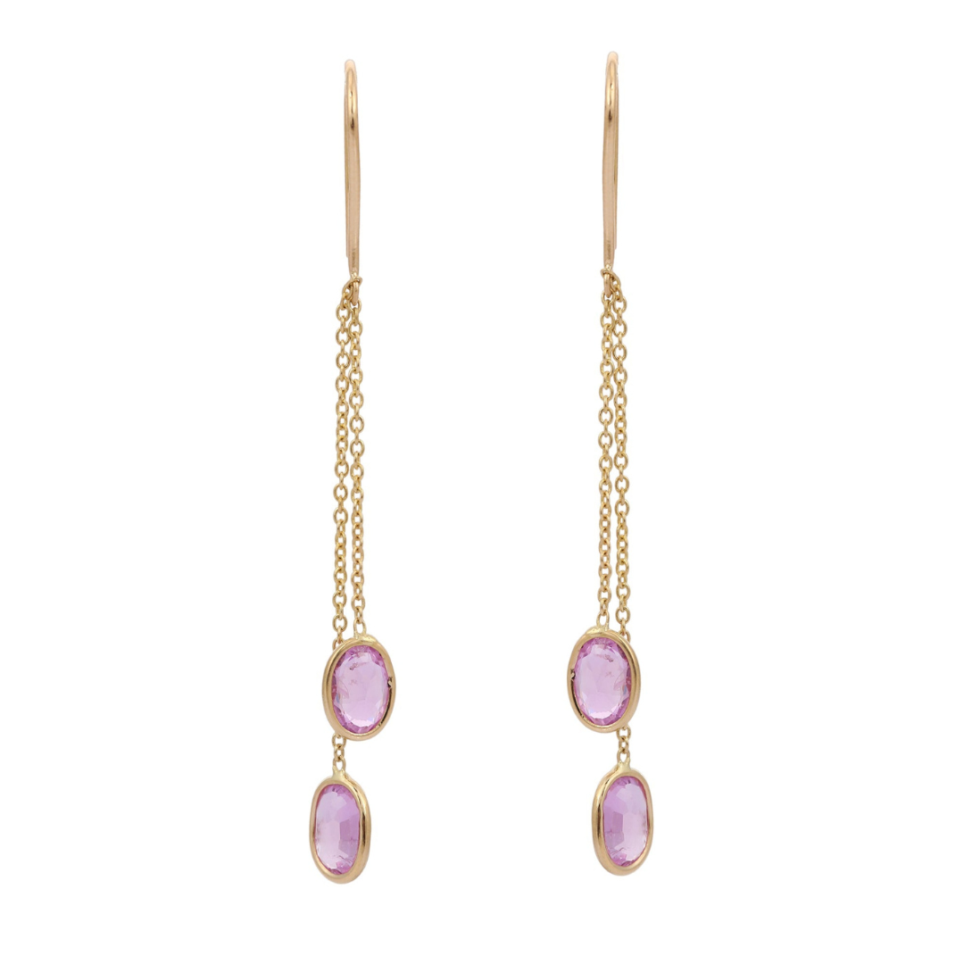18K Gold Pink Sapphire Chain Dangle Earrings