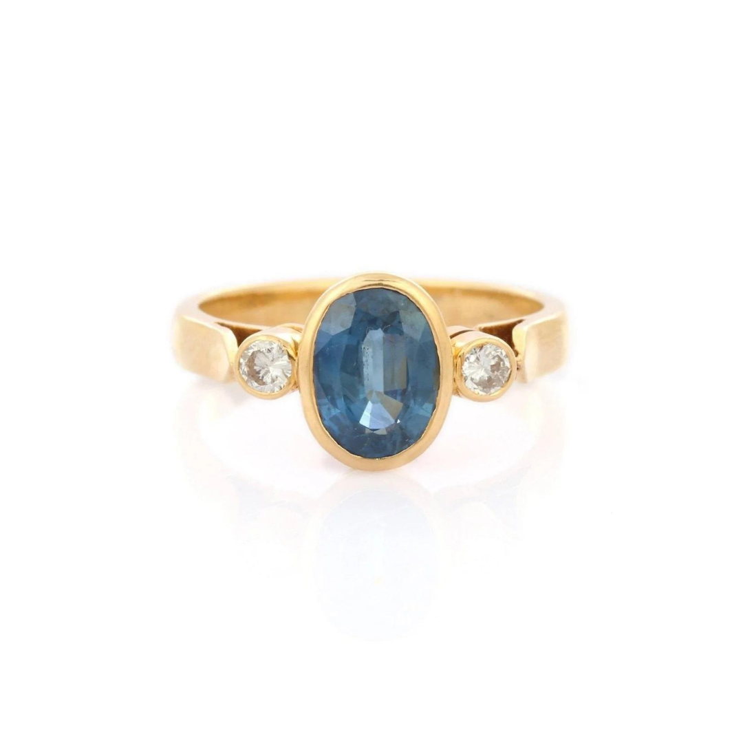 18K Gold Sapphire & Diamond Three Stone Ring
