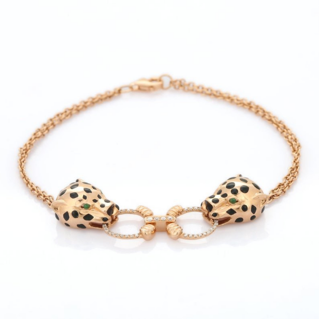 18K Rose Gold Emerald Panther Bracelet Image