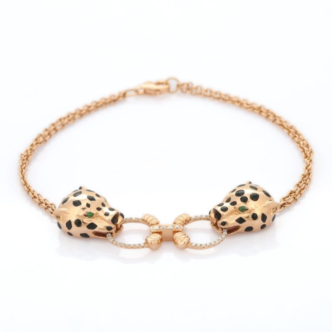 18K Rose Gold Emerald Panther Bracelet