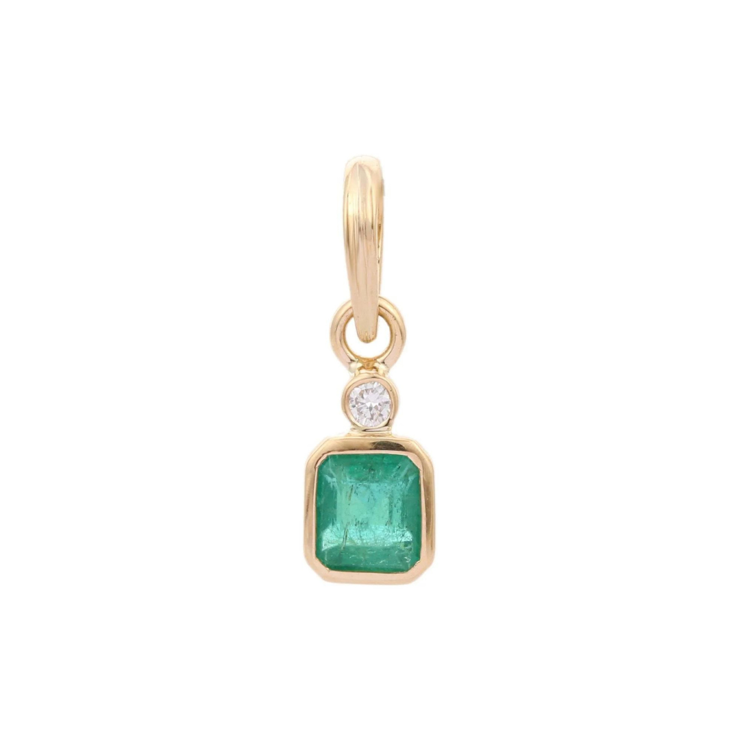 18K Gold Emerald Diamond Pendant