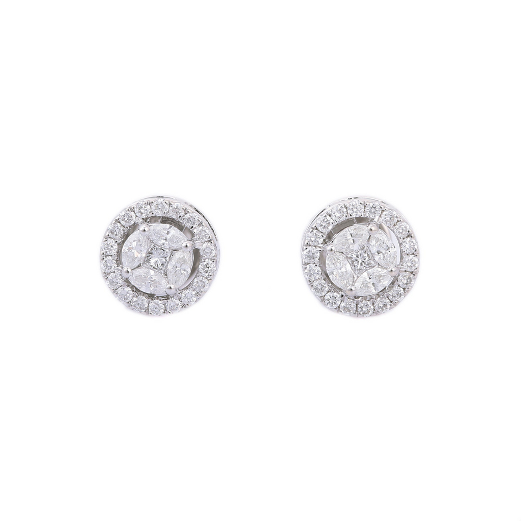 14K Solid White Gold Cluster Diamond Studs Image