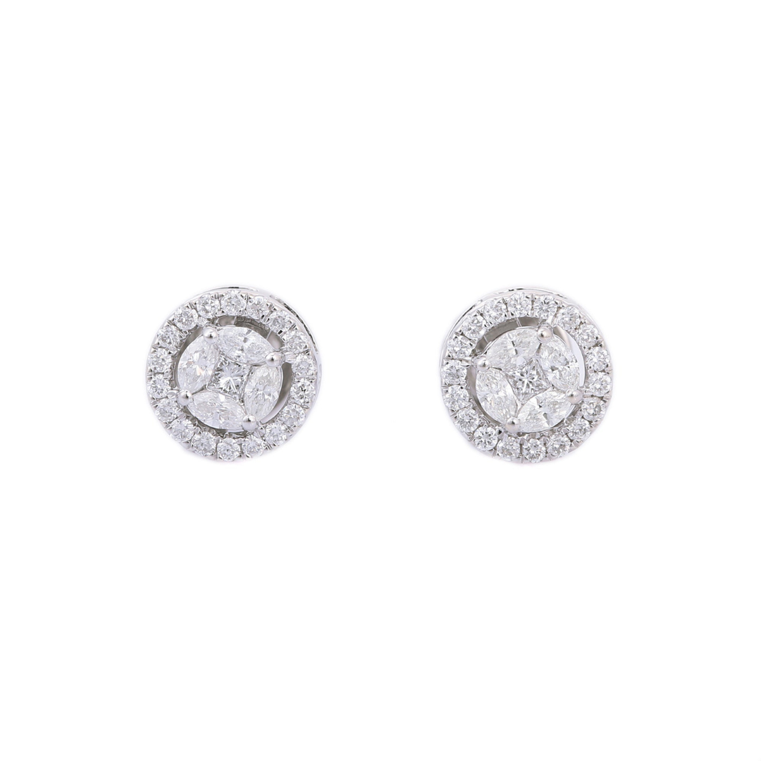 14K Solid White Gold Cluster Diamond Studs