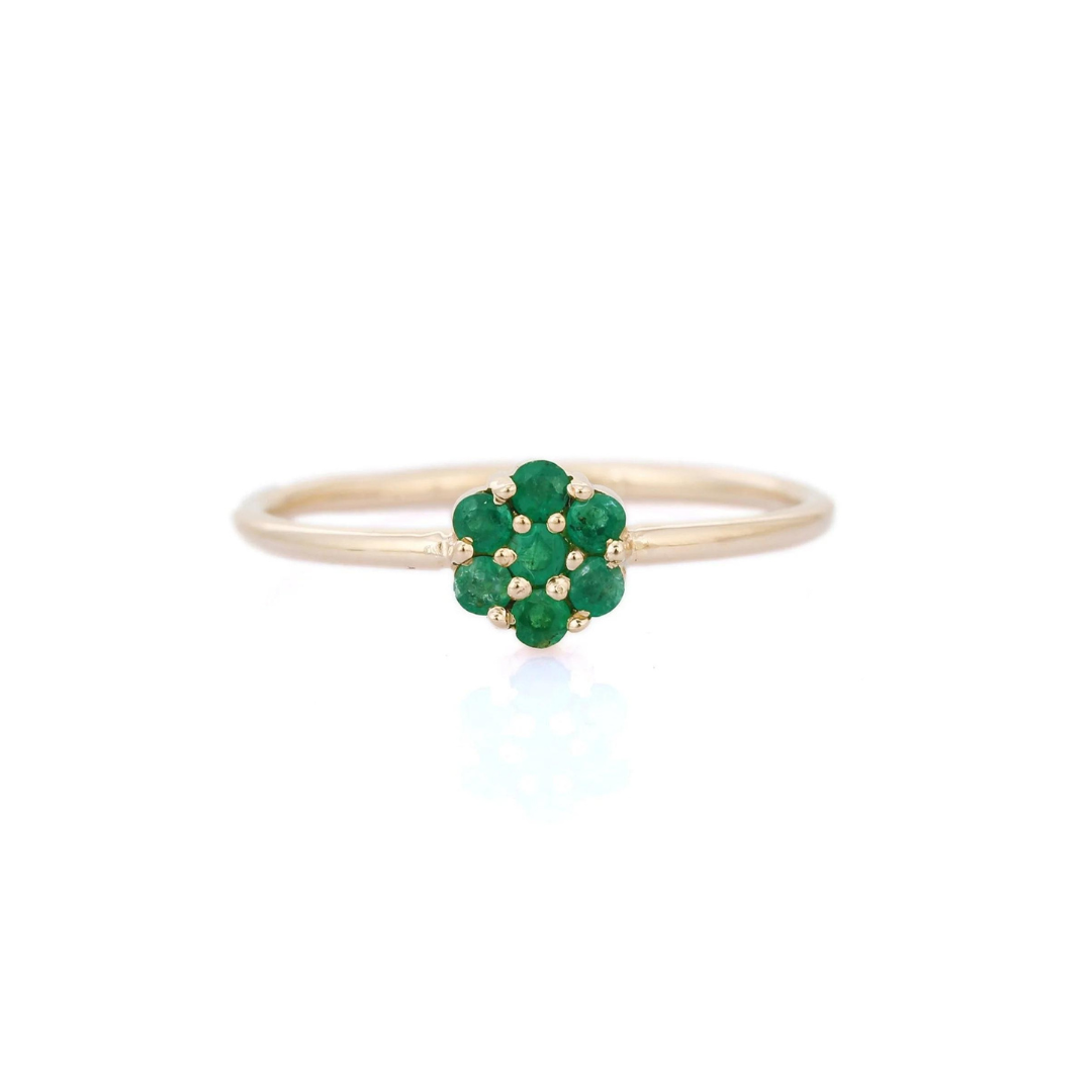 14K Gold Flower Emerald Ring