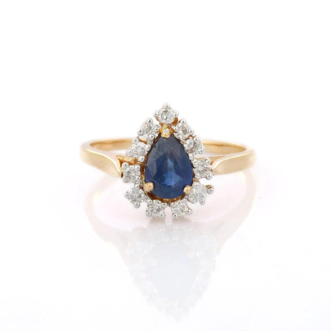 18K Gold Sapphire& Diamond Engagement Ring