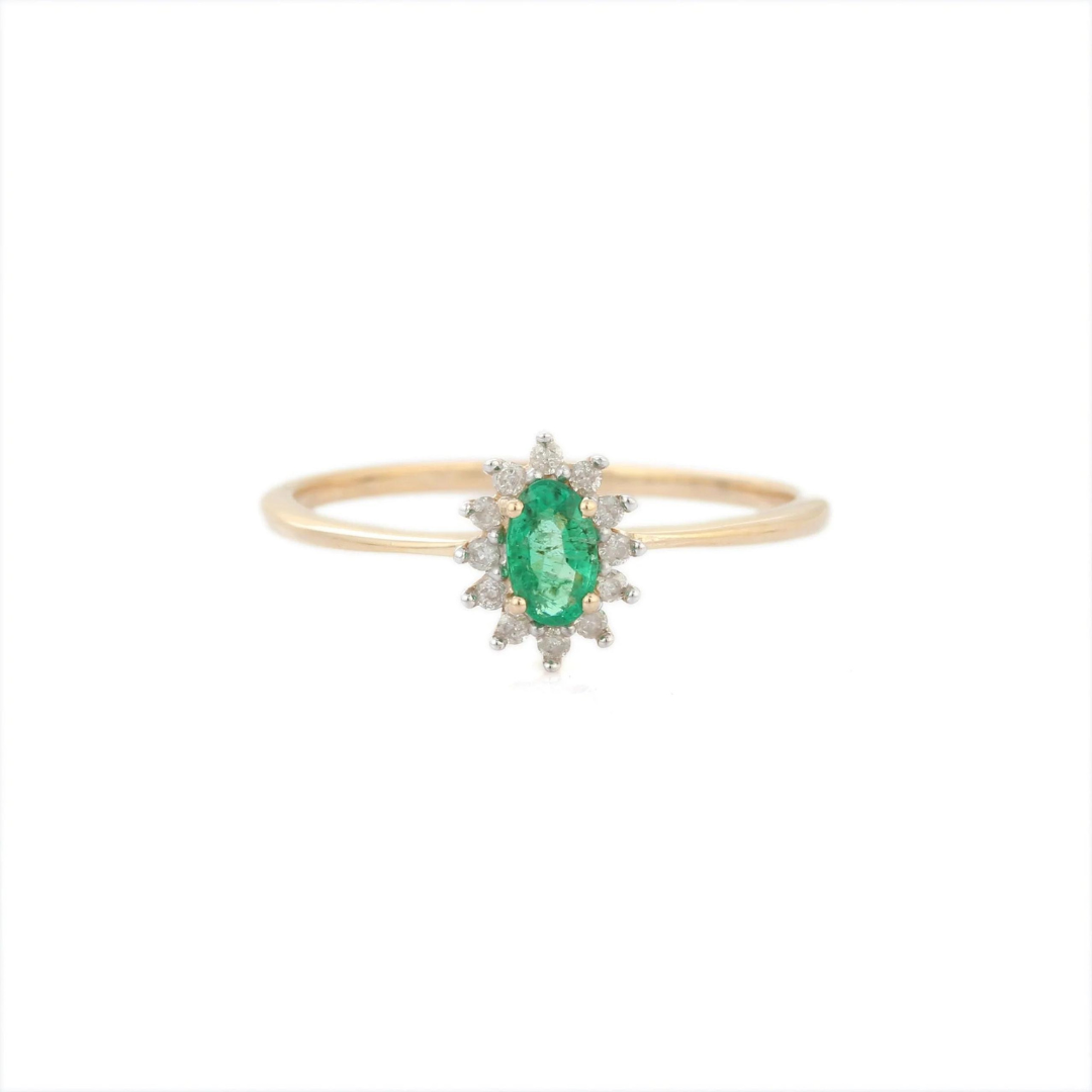 14K Gold Emerald & Diamond Engagement Ring