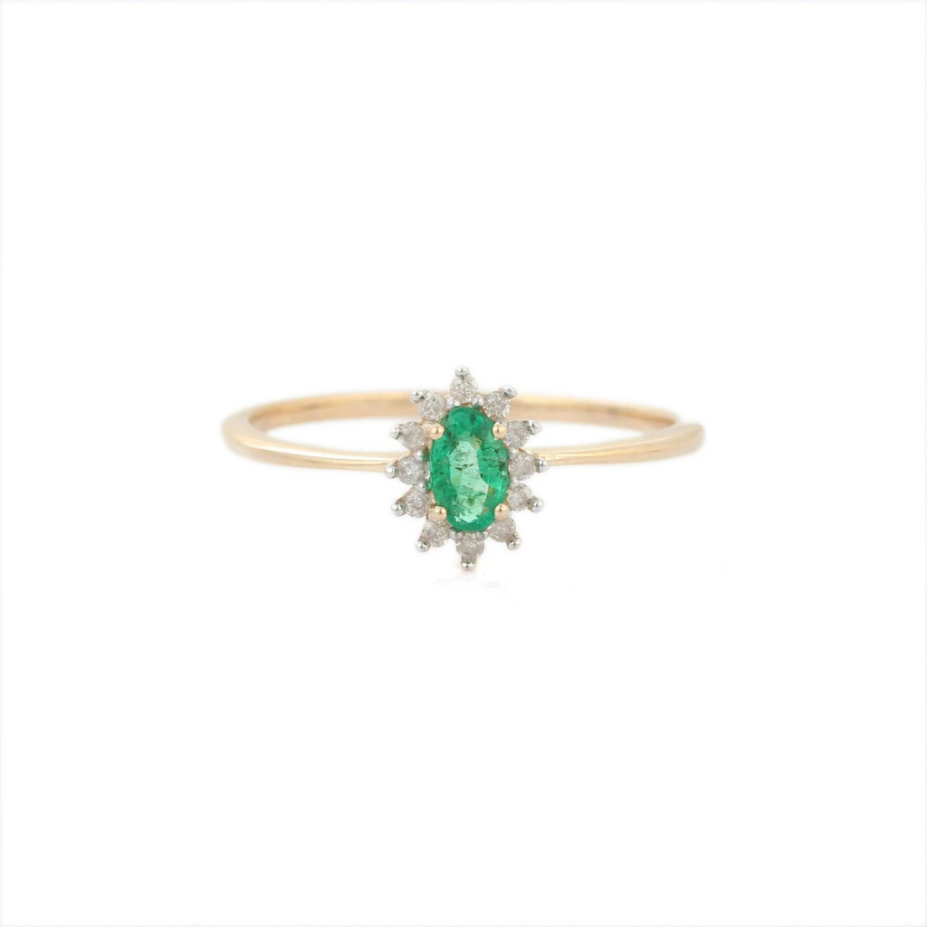 14K Gold Emerald & Diamond Engagement Ring Image