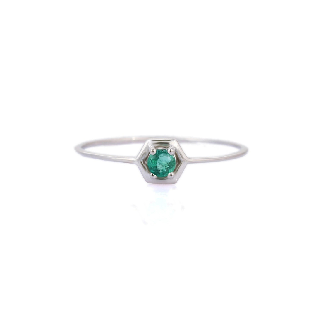 14K White Gold Emerald Pinky Ring