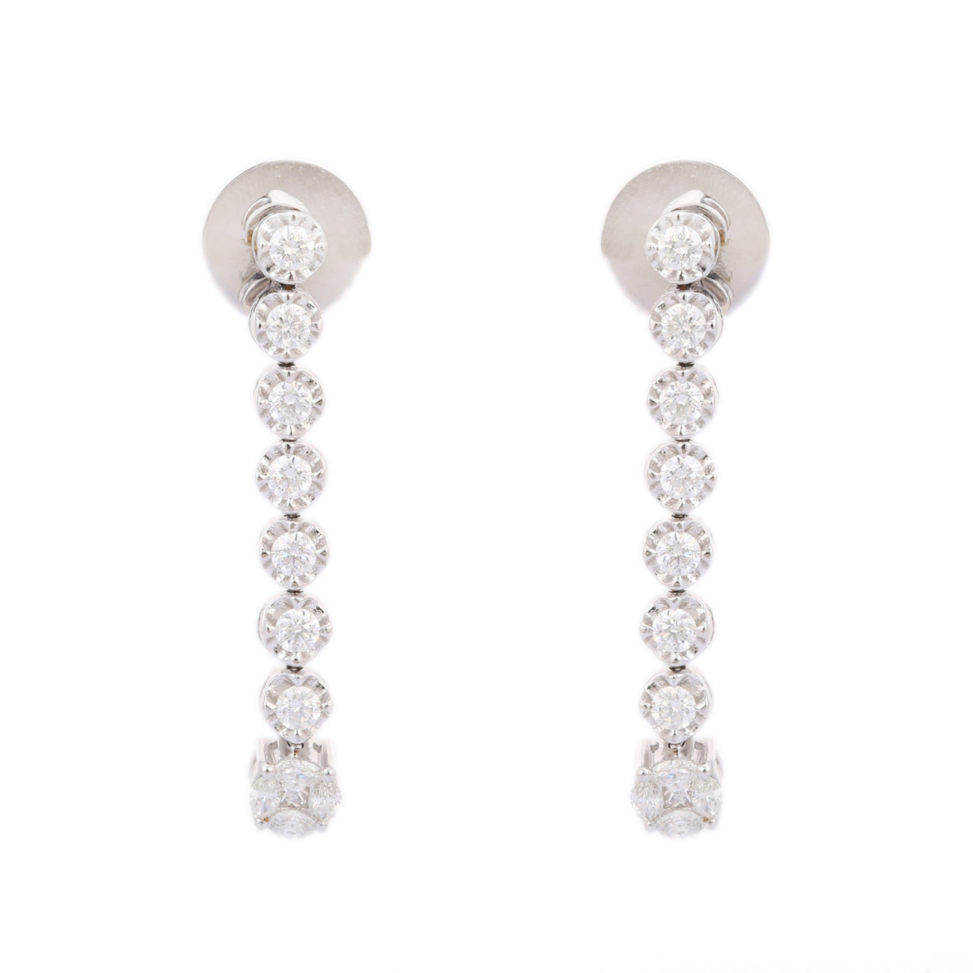 14K Solid White Gold Dangle Diamond Earrings