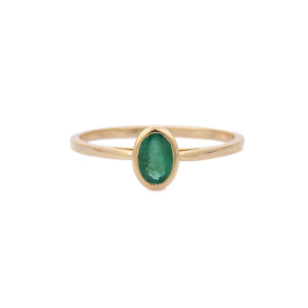 14K Gold Emerald Solitaire Ring