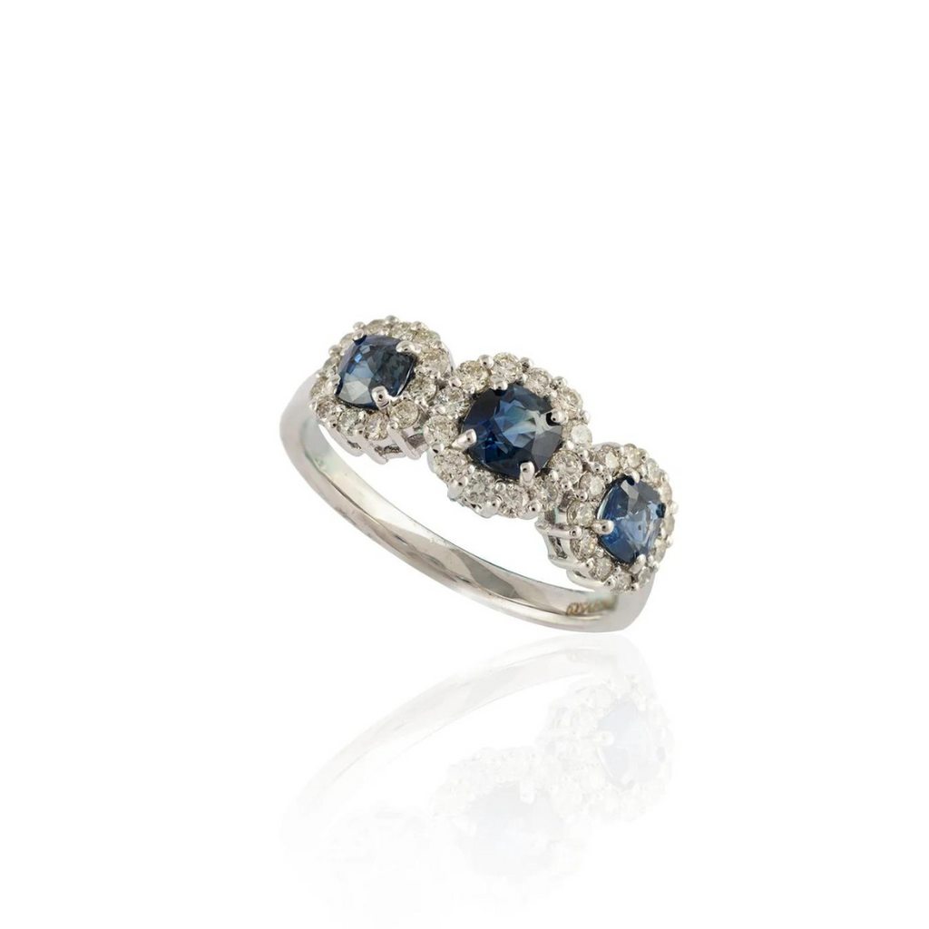 14K Gold Sapphire & Diamond Trinity Ring Image