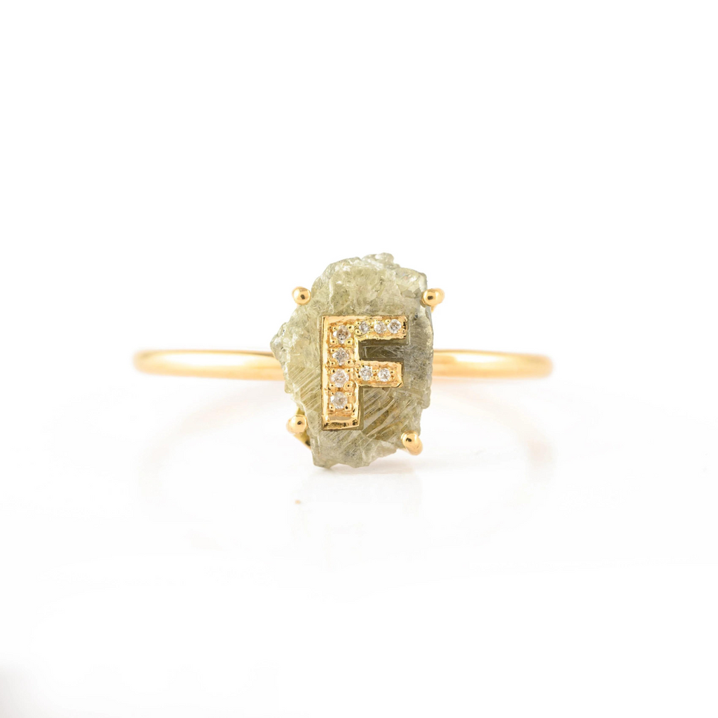 18K Gold Personalized Initial Ring with Diamond Image