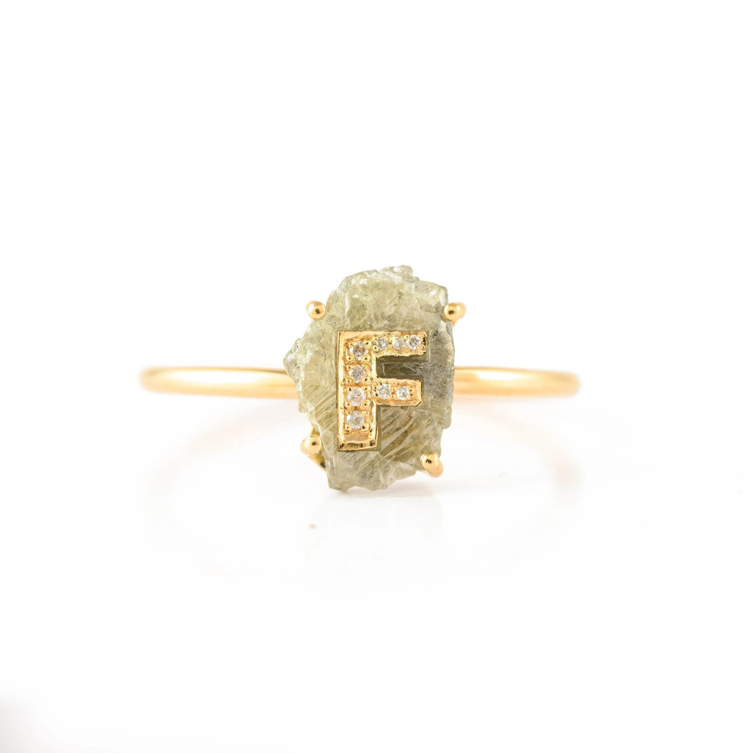 18K Gold Personalized Initial Ring with Diamond