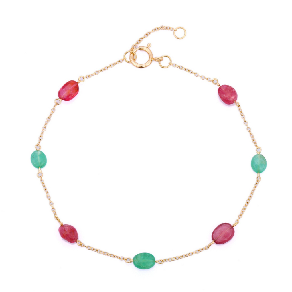 18K Ruby and Emerald Gemstone Bracelet Image