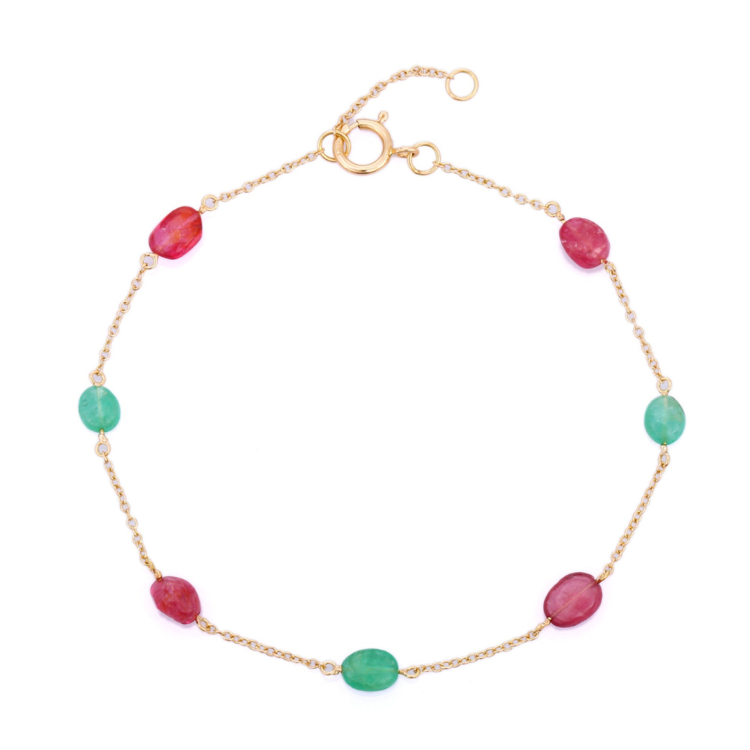 18K Ruby and Emerald Gemstone Bracelet