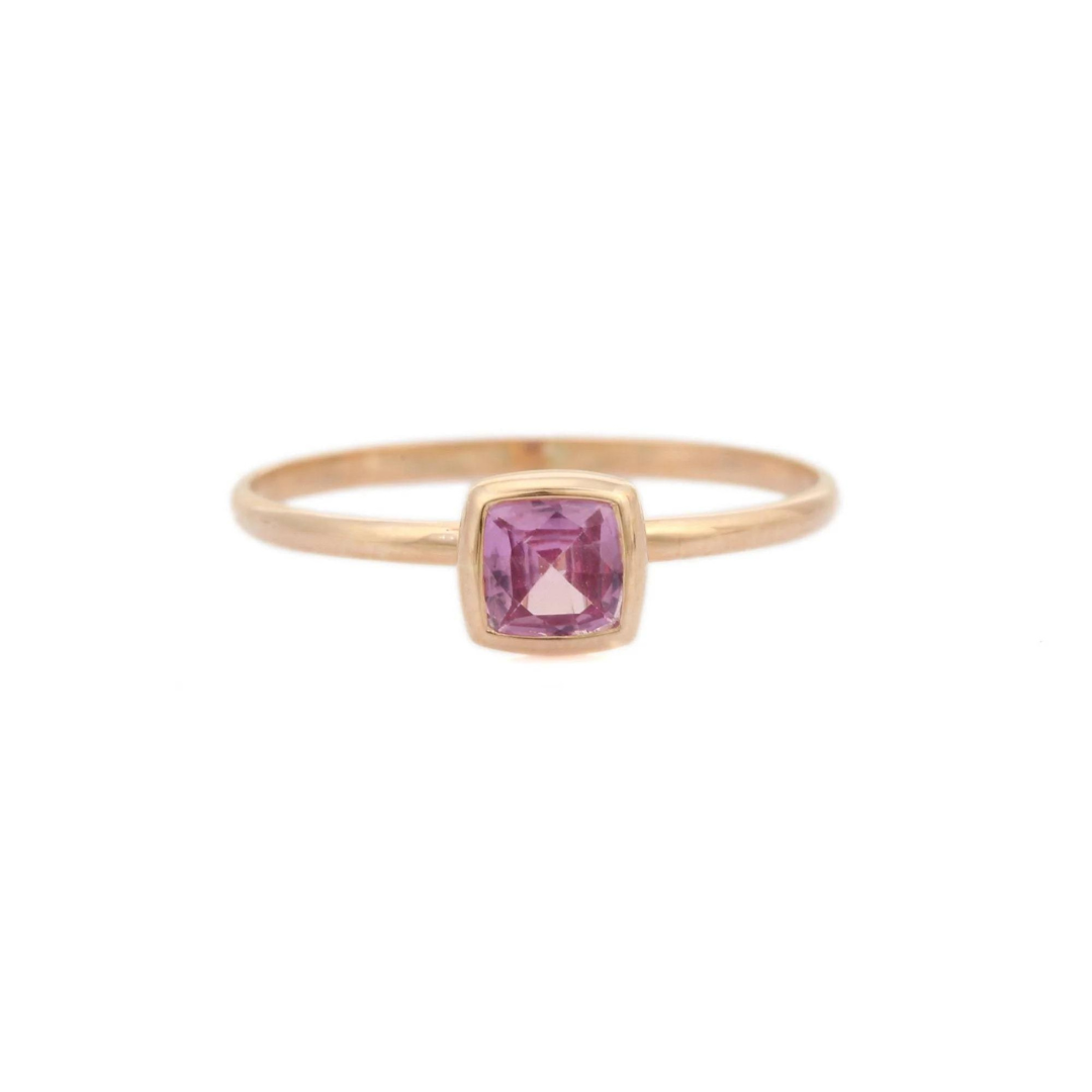 18K Gold Cushion Cut Pink Sapphire Ring