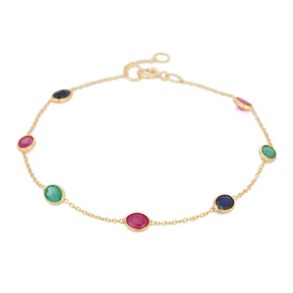 18K Ruby Emerald and Blue Sapphire Gemstone Bracelet Image