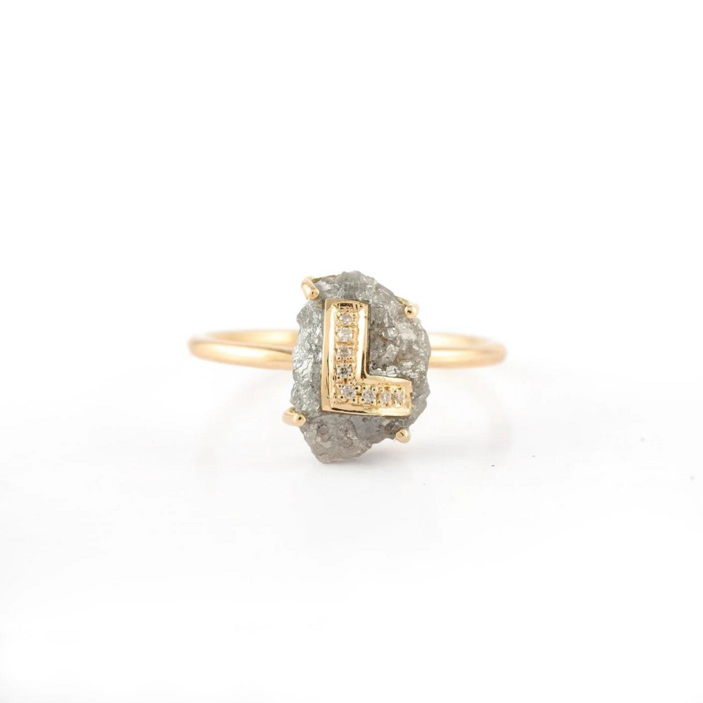 18K Yellow Gold Personalized Initial Ring with Diamond Image
