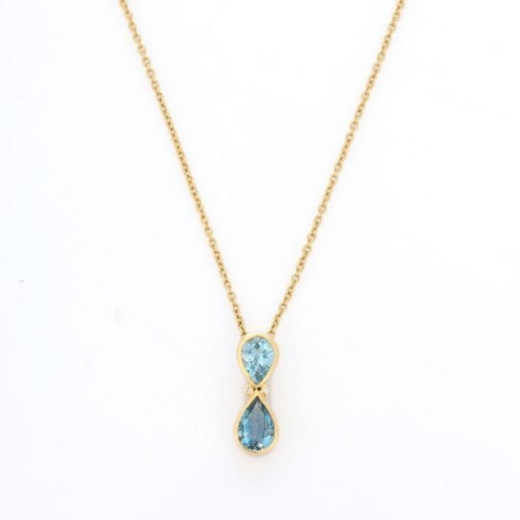 18K Blue Topaz Drop Pendant Necklace Image