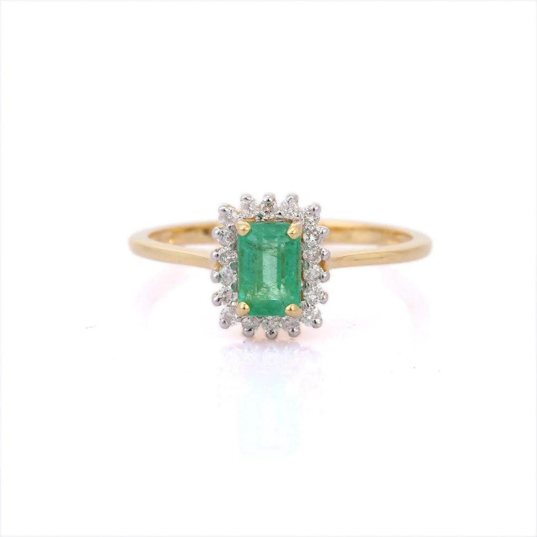 14K Gold Emerald Diamond Ring