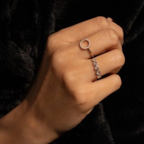14K Gold Circle Diamond Ring - VR Jewels