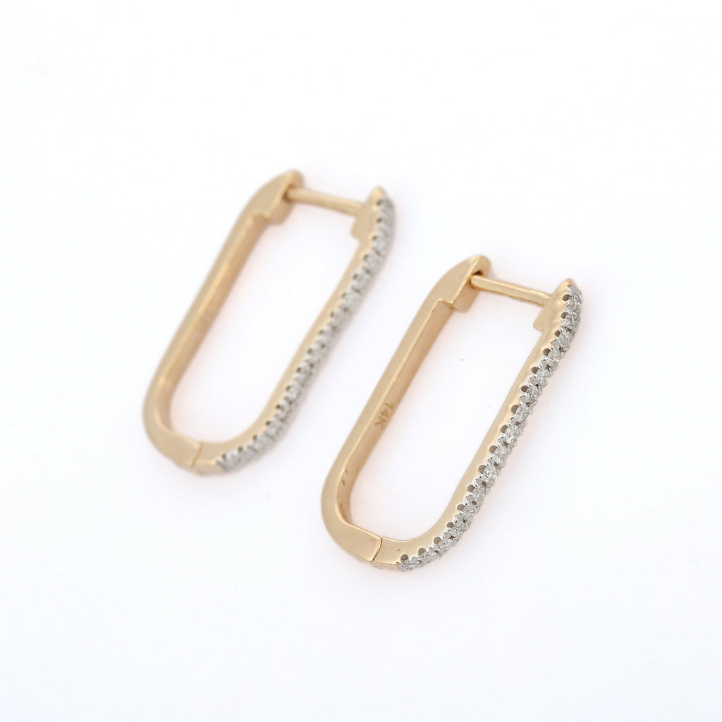 14K Gold Designer Diamond Hoop Earrings Image