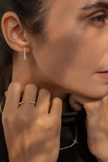 14K Gold Designer Diamond Hoop Earrings Image