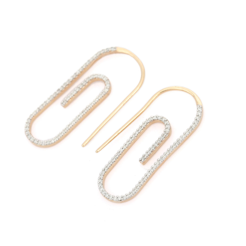 14K Gold Paper Clip Diamond Earrings Image