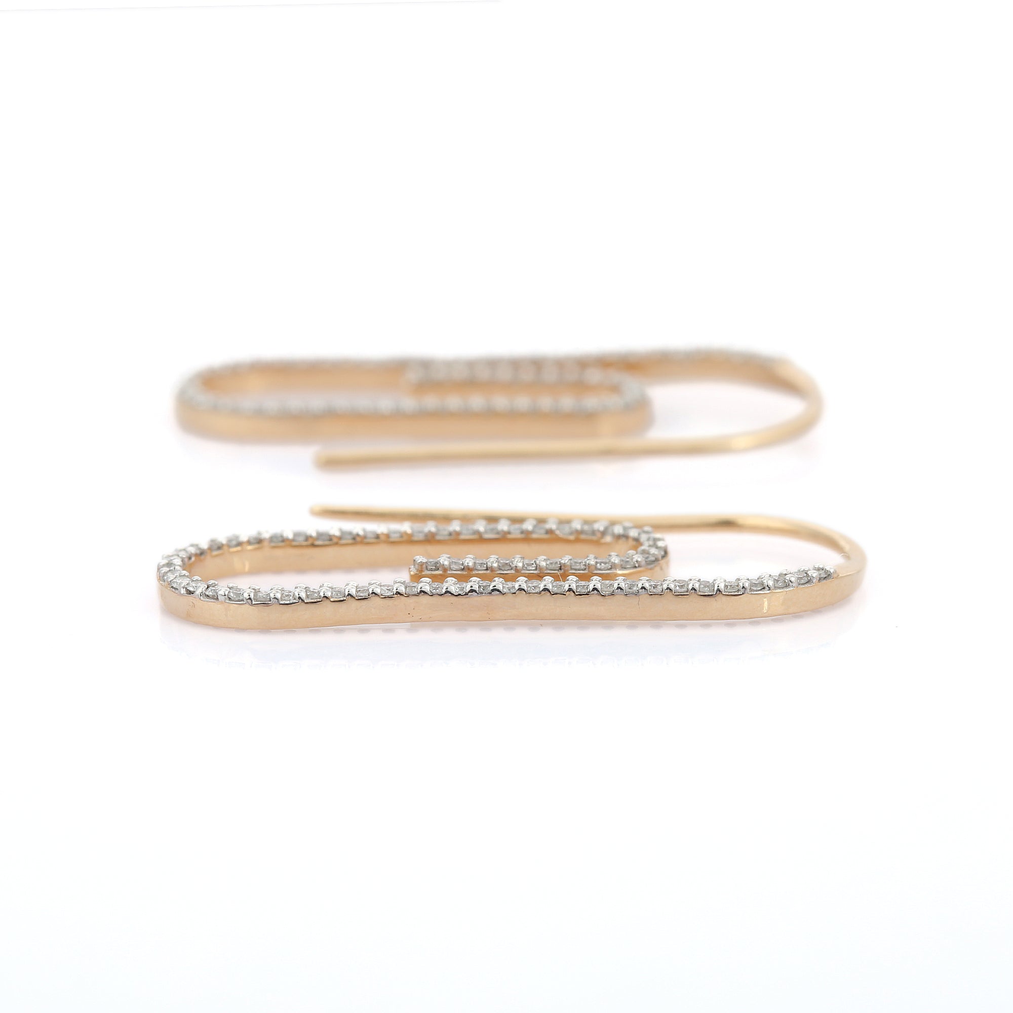14K Gold Paper Clip Diamond Earrings - VR Jewels