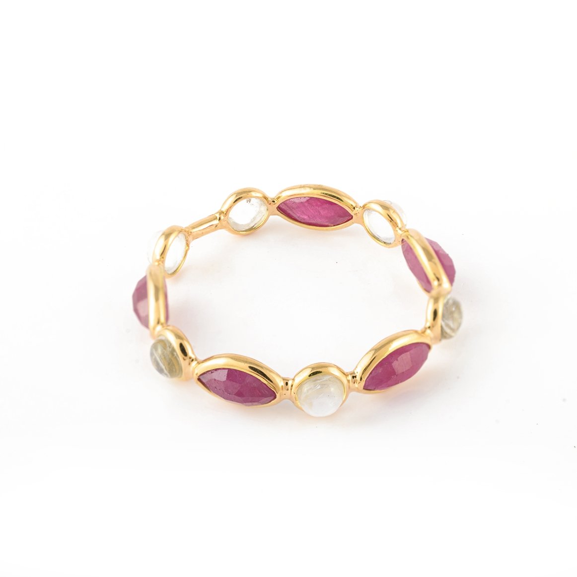 14K Gold Ruby And Rainbow Moonstone Eternity Band - VR Jewels